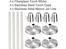 Para Frasco Mason, Lâmpada Óleo Jardim, Conjunto Pavios Substituição, 4 Peças