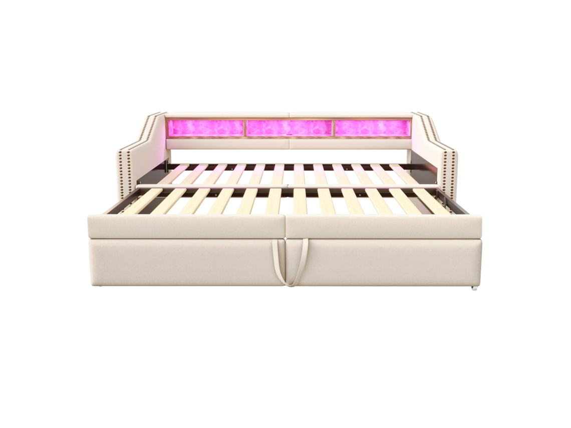 Cama Extensible Tapizada 90/180x200 Cm Con Láminas - Beige