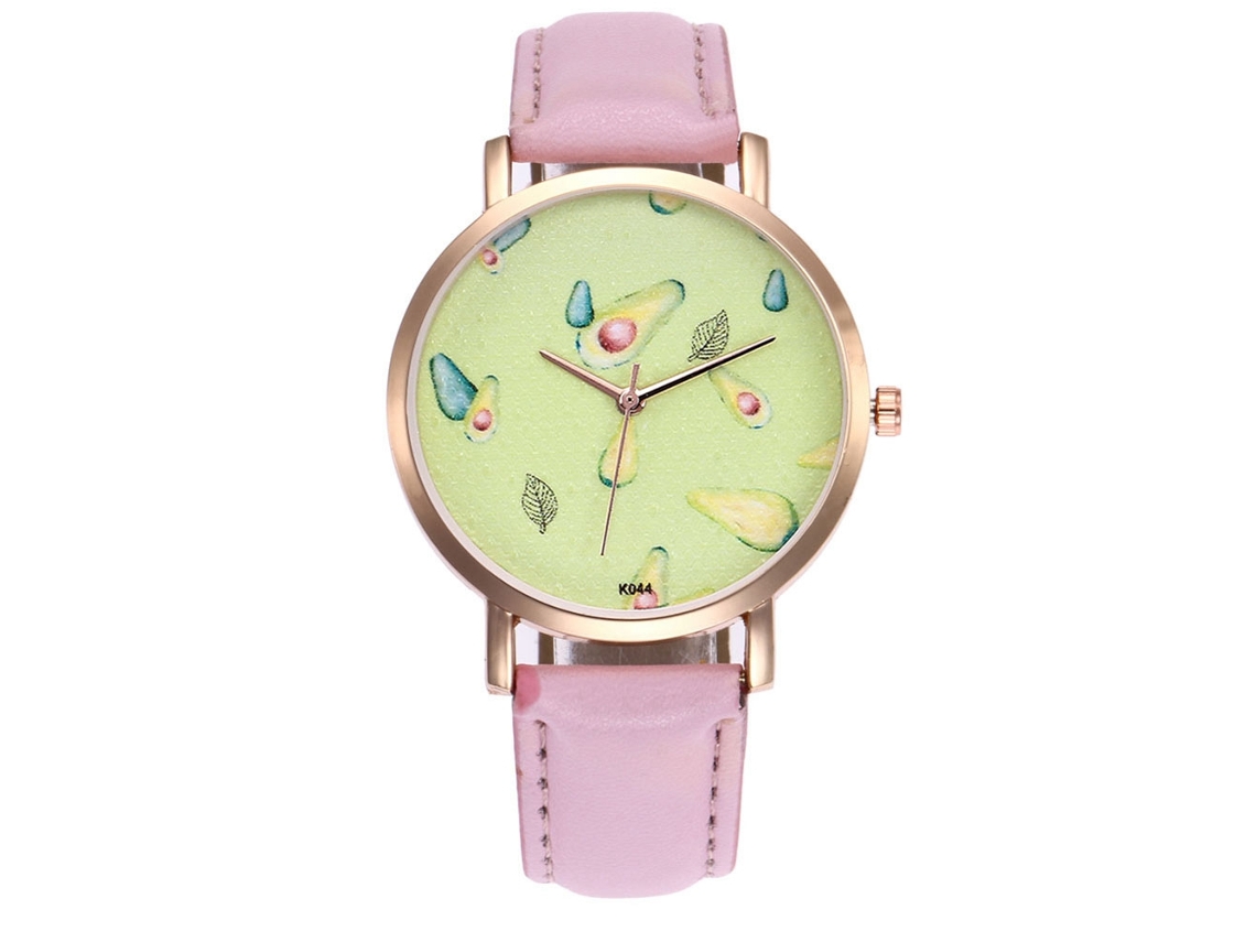 Reloj De Pulsera Unisex Con Esfera De Frutas Y Correa De Pu Rosa A La Moda.