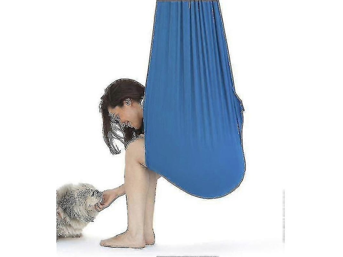 Hamaca De Yoga Aéreo Y Kit De Ganchos Para Flexibilidad Y Alivio Del Dolor 100*280cm Azul Con Accesorios Completos