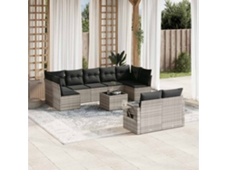 Conjunto de sofá de jardín de 10 piezas con cojines de mimbre gris claro de Dkd Home Decor