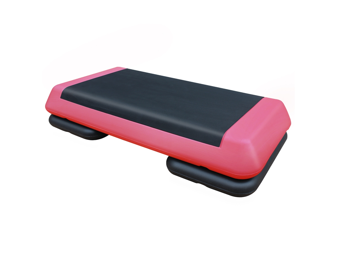 Plataforma de paso aeróbico ajustable de 76 cm/28,5'' para ejercicio y fitness, plataforma de paso roja y negra con 2 elevadores.