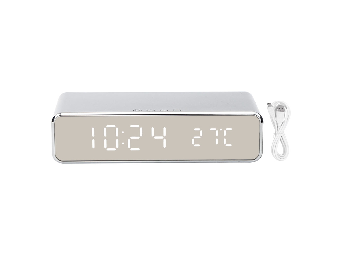 Reloj de mesa redondo silencioso con luz nocturna color orquídea