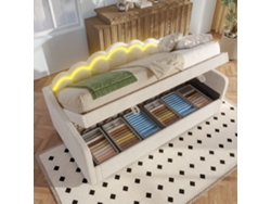 Sofá cama, cama hidráulica, con espacio de almacenamiento, cama individual (sin colchón), terciopelo, tira LED que cambia de color