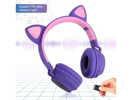 HURRISE Cat Auriculares con cable 5.0 Cat Auriculares para niños pequeños Auriculares con supresión de sonido Walkman Púrpura