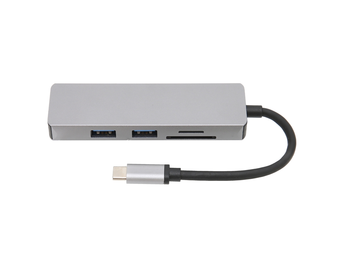 Hub Usb-c 5 En 1 Plateado Con Salida De Vídeo 4k De 5 Gbps Y Compatibilidad Con Tarjetas De Almacenamiento.
