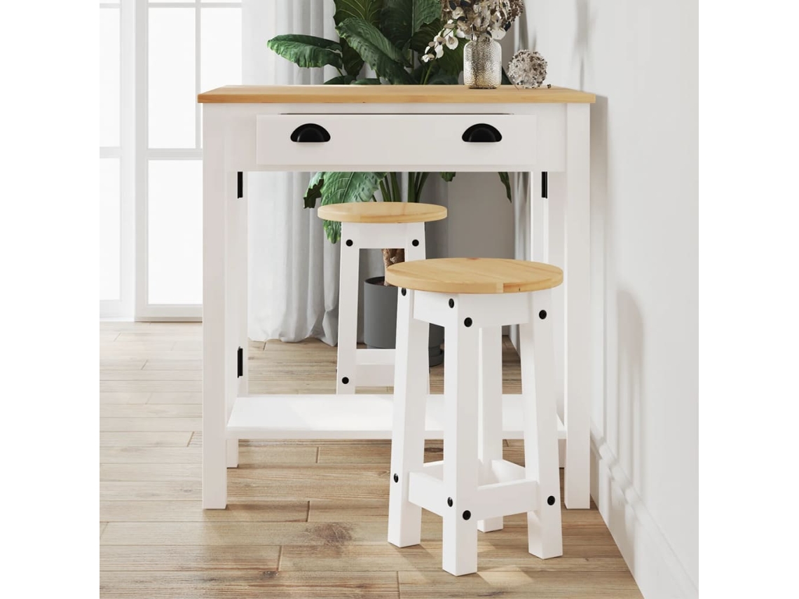 Taburetes Altos De Cocina 2 Uds Madera Maciza De Pino Blanco