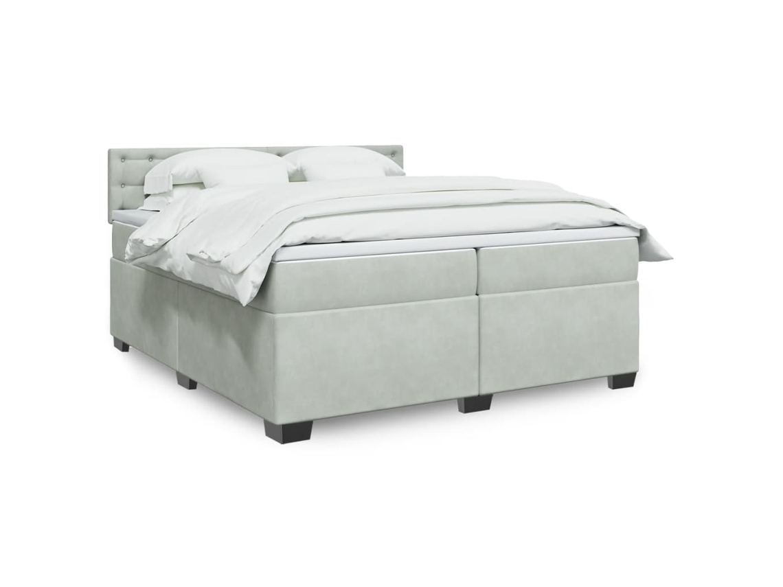 Cama Box Spring Con Colchón Terciopelo Gris Claro 200x200 Cm