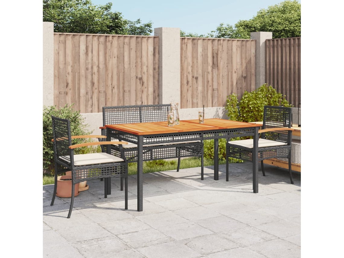 Juego de comedor de jardín de 5 piezas con cojines de mimbre negros de DKD Home Decor