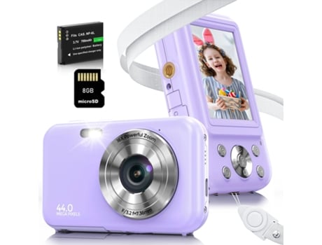 Cámara fotos digital infantil compacta DC406 cámara FDH 44MP Enfoque automático ZOOM 16X Pantalla de 2,4 pulgadas + 8G - Violeta LKC