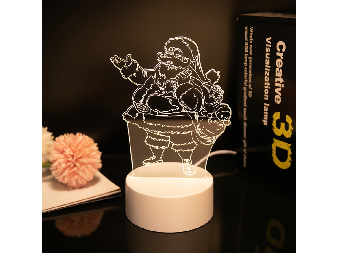 Lámpara de noche 3D con ilusión de 7 colores, interruptor táctil y alimentación USB (Santa Claus)