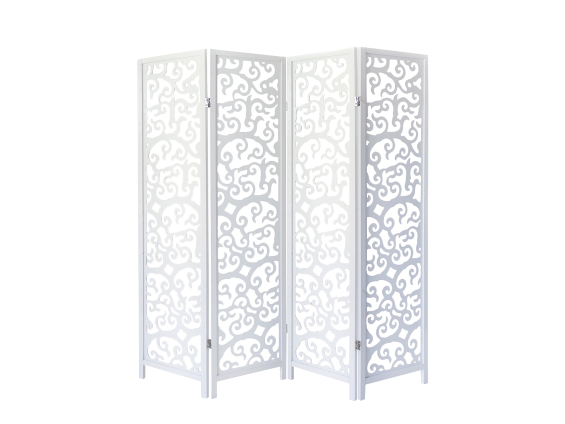 Paravent separador de piezas diseño árbol 4 paneles en madera blanca 175 x 176 cm par06085