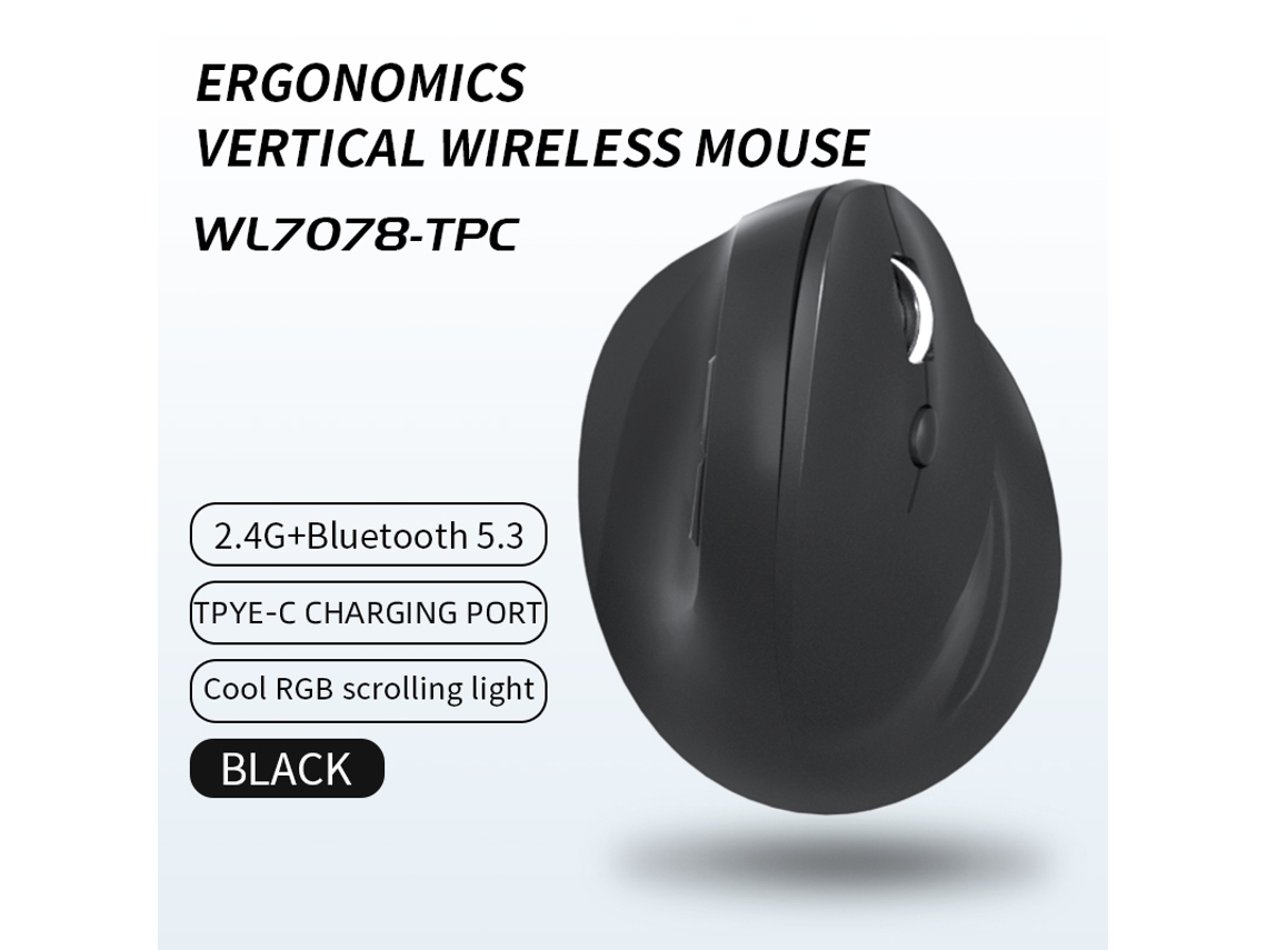Ratón inalámbrico ergonómico Bestvite de 4800 DPI, color negro