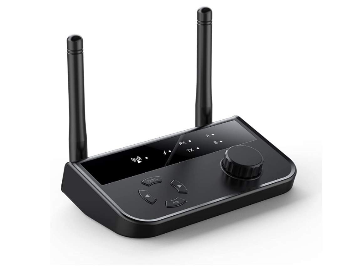 Transmisor Bluetooth para TV, receptor de audio Bluetooth, compatible con 2 auriculares, para TV/auriculares/estéreo doméstico (transmisión de doble canal) (negro)