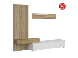 Conjunto De Comedor Con Mesa Tv Y Panelado 250X200 Cm - Blanco Y Roble VEPHOME