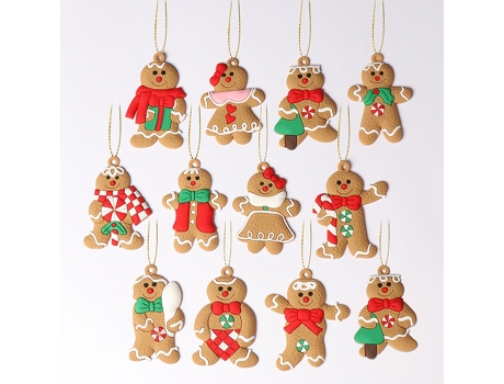 Paquete de 12 adornos de árbol de Navidad de hombre de pan de jengibre, adorno de árbol de Navidad colgante de hombre de pan de jengibre de 3 pulga...