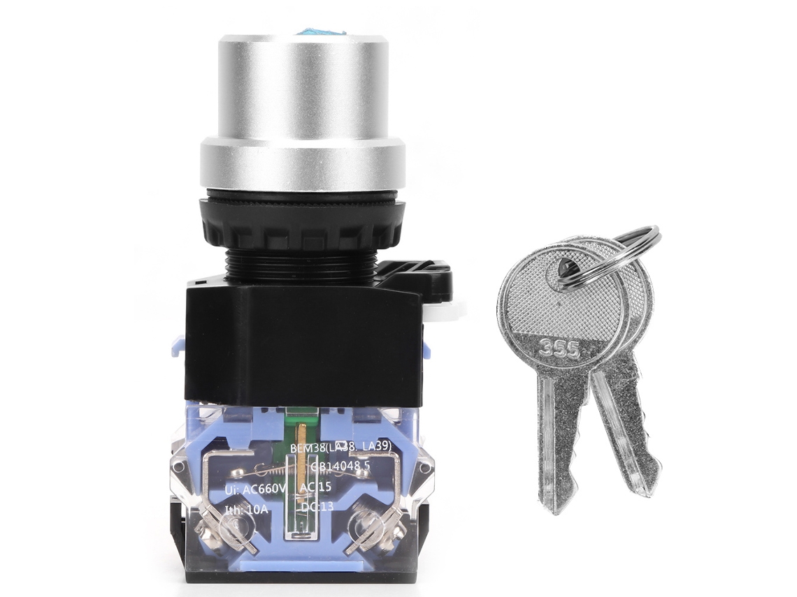 10 Piezas Interruptor De Llave Bem38-11y/21 2 Posiciones 22mm 1 No 1 Nc Control De Circuito