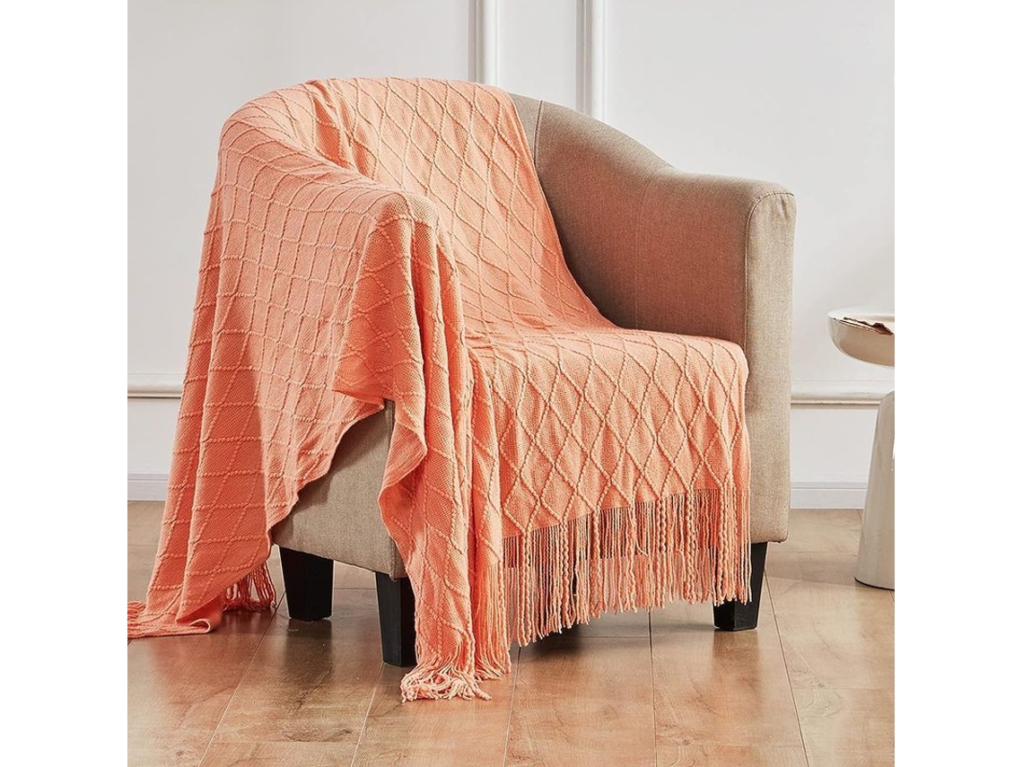 2026-41184-manta Tejida Ligera Suave Con Borlas, Decorativa Cálida Para Sofá Y Cama, Coral-d (50"x60")