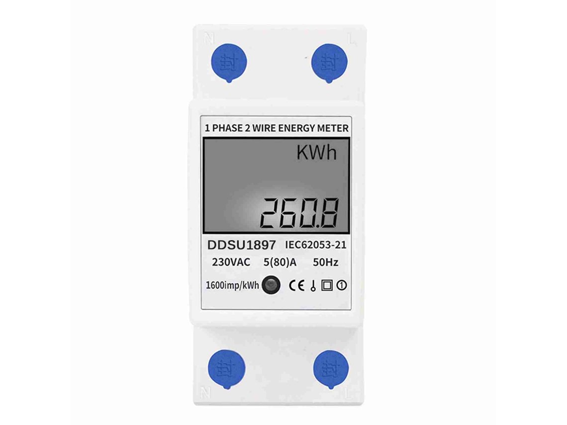 Medidor De Electricidad Digital Monofásico, Para Riel Din, Doble Cable, Pantalla Lcd Multifuncional, 5(60)a/5(80)a, 220 Vca