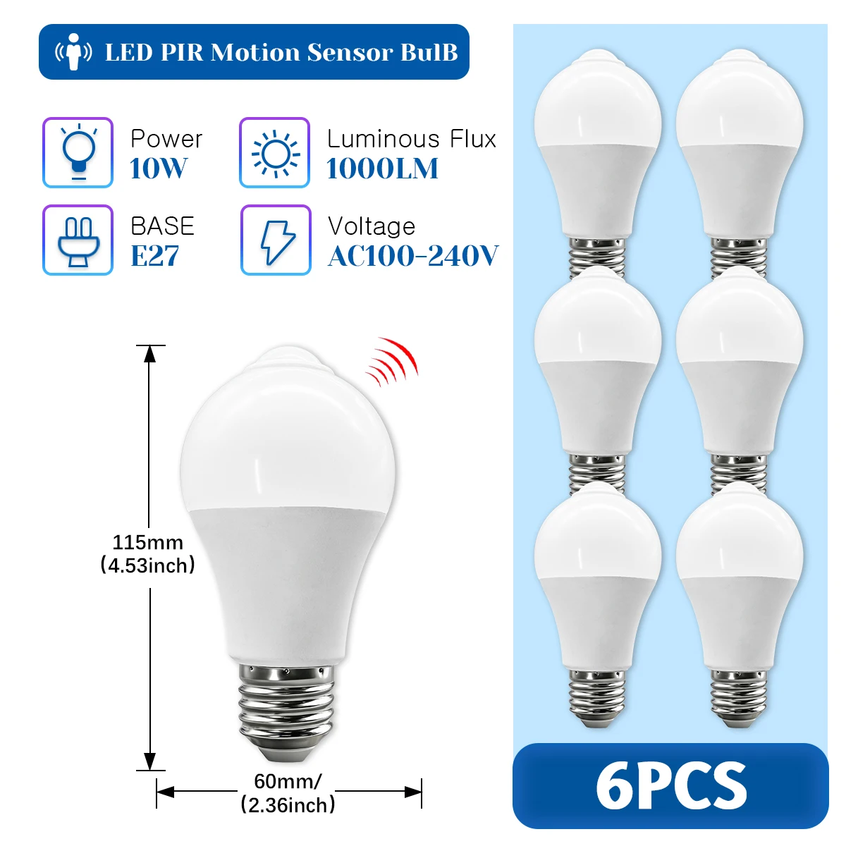 Bombillas Led Con Sensor De Movimiento Pir (6 Bombillas, Blanco Cálido 3000k), Adecuadas Para Pasillos Y Entradas De Casas.