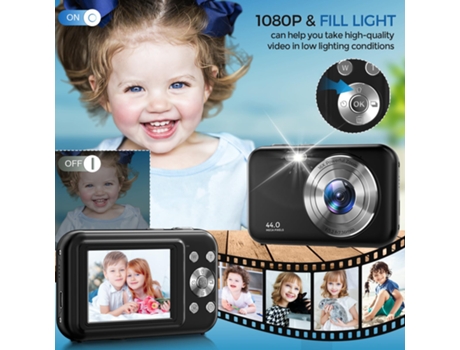Cámara fotos digital infantil compacta DC406 cámara FDH 44MP Enfoque automático ZOOM 16X Pantalla de 2,4 pulgadas + 8G - Negro LKC