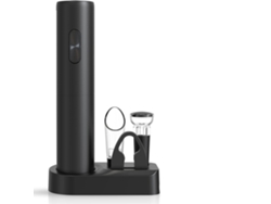 Abrebotellas eléctrico automático con base de almacenamiento, funciona con pilas, acero inoxidable.