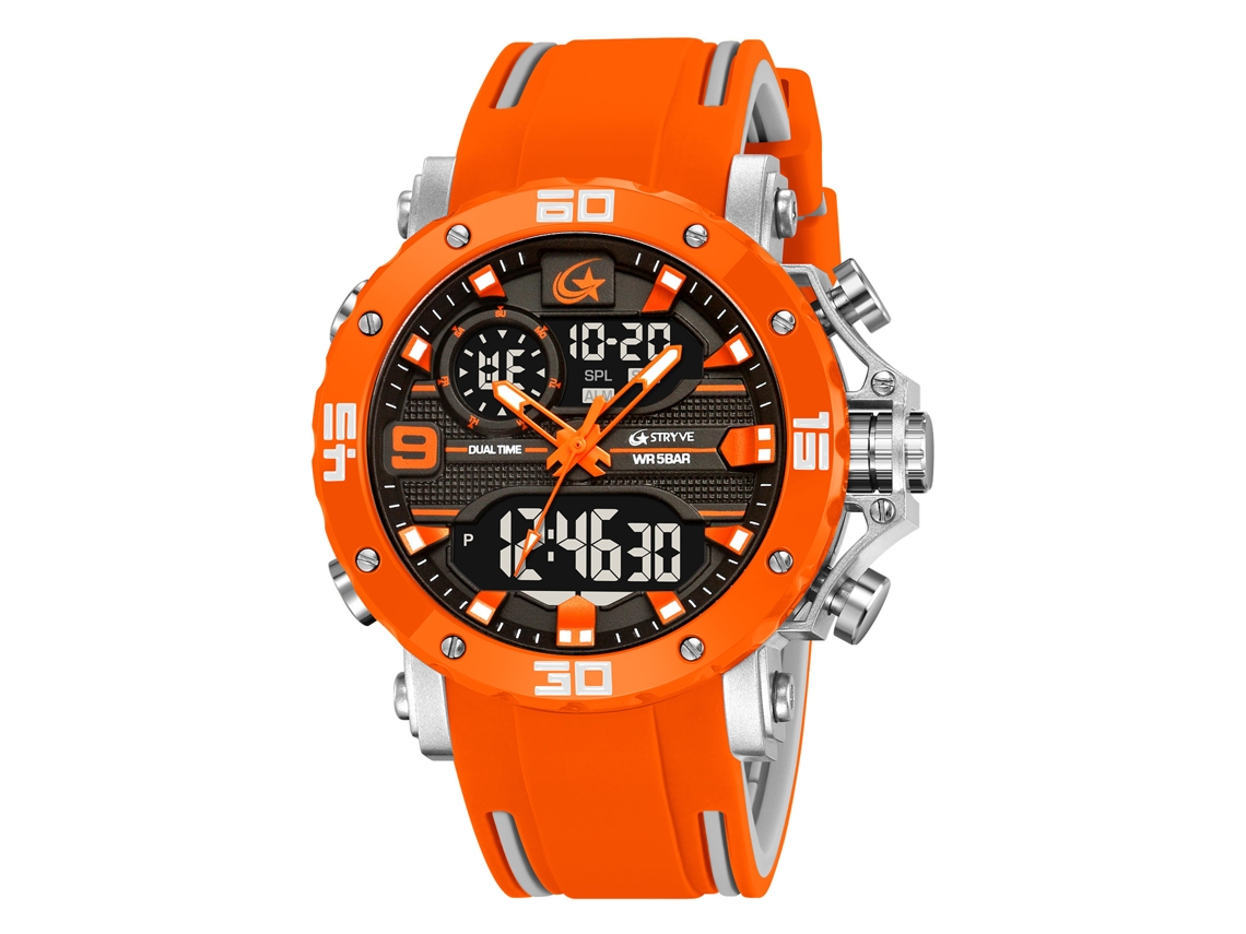 Reloj Deportivo Electrónico Luminoso E Impermeable (plateado/naranja), Cronógrafo Multifuncional Para Estudiantes.