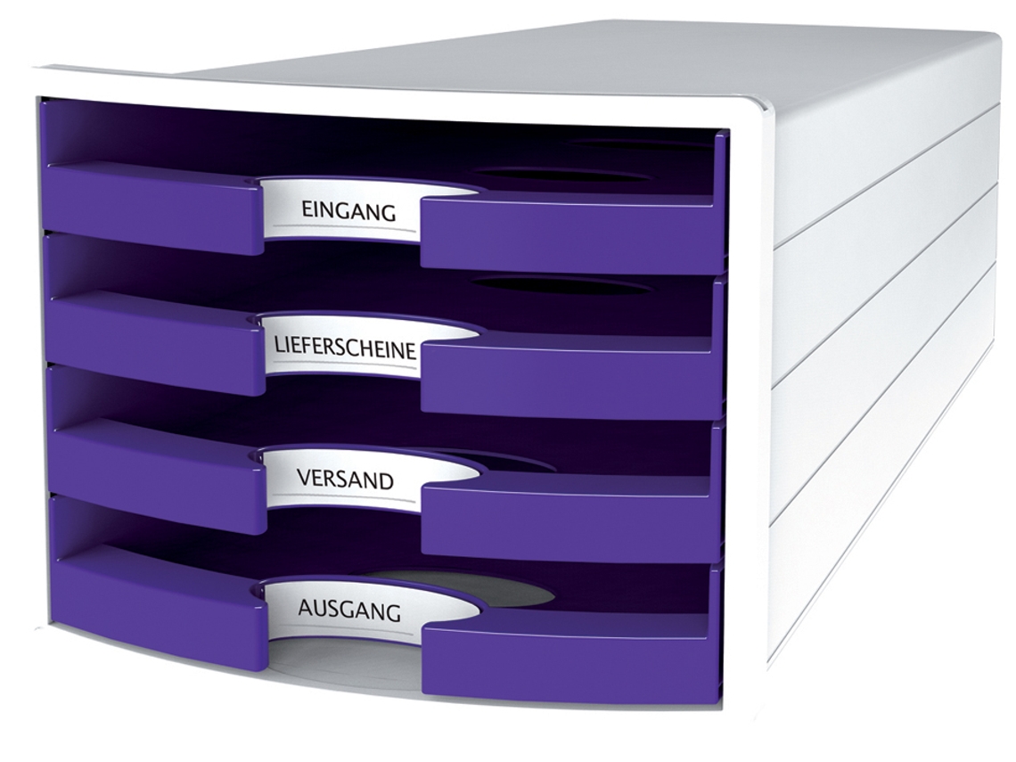 Caja de Gaveta HAN Impuls 2.0 4 Gavetas Abiertas Blanca/Violeta