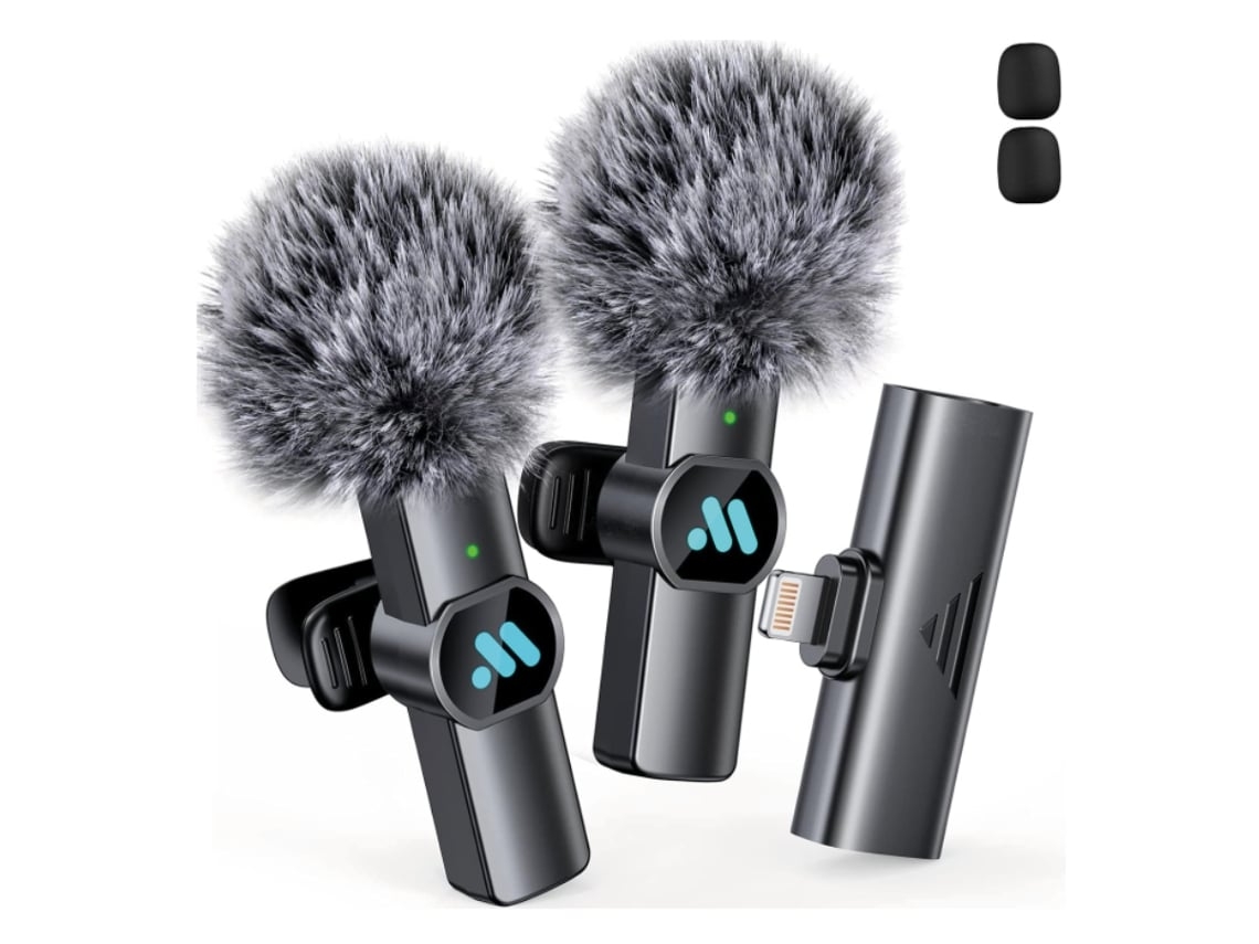 Micrófonos de solapa inalámbricos K3pro (paquete de 2) para iPhone/iPad, batería de 7 horas, cancelación de ruido, color negro Gusshious