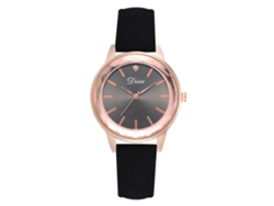 Reloj De Pulsera De Cuarzo Para Mujer Con Correa De Piel Sintética Y Esfera Redonda Negra.