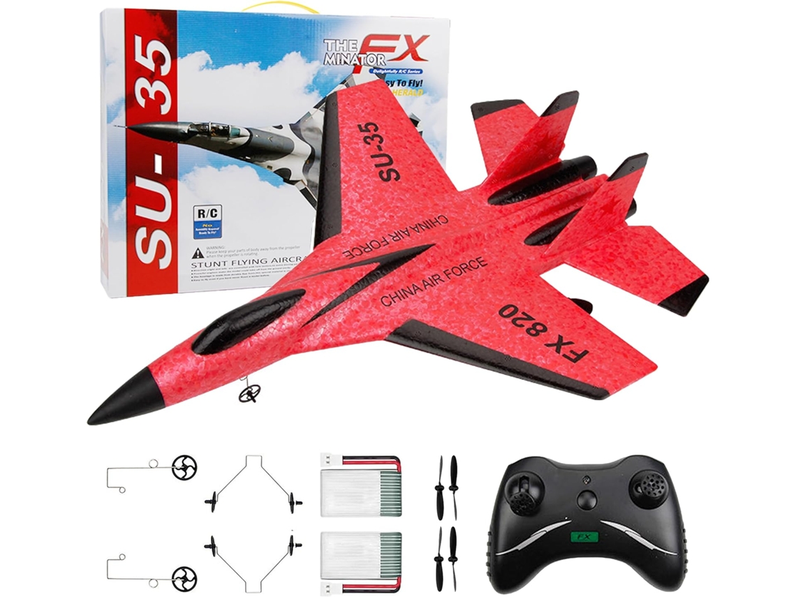 Avión Rc Su-35, Avión De Control Remoto De 2 Canales, Listo Y Fácil De Volar Para Principiantes, Avión Rc Jet Con Luz (rojo)