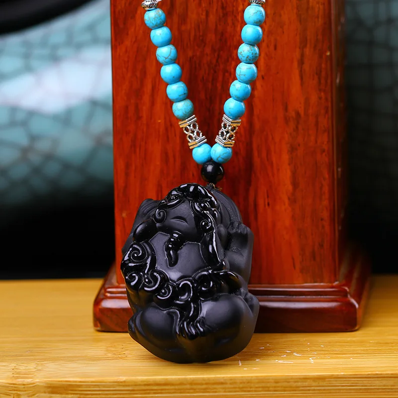 Collar Colgante Obsidiana Pixiu, Amuleto Del Buda Amitabha
