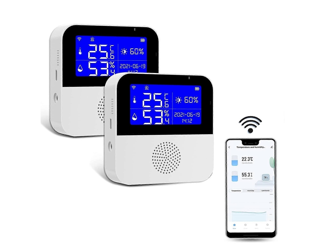 Monitor inalámbrico de temperatura y humedad, termómetro e higrómetro digital con pantalla LCD, alarma sonora y alertas de la aplicación. Sensor I