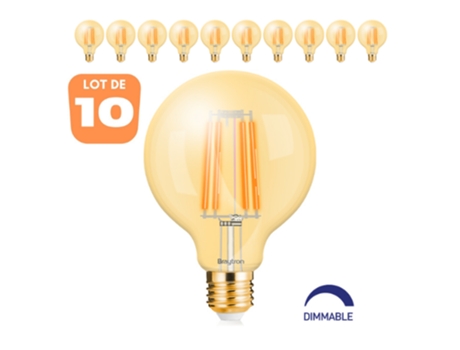 Lote de 10 bombillas LED G95 Filamentos 6W E27 2200K Dimmables