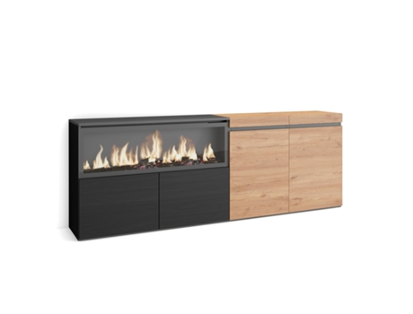 Aparadores para salón, 210, 4 Puertas, Chimenea eléctrica XXL, Roble y negro SKRAUT HOME