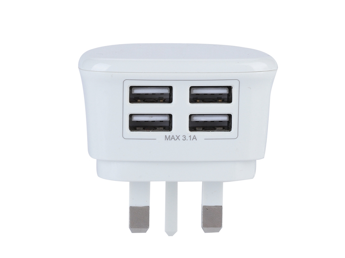 Base De Carga De Estación De Carga Usb De 4 Puertos Para Teléfono Y Tableta, Enchufe Uk, Blanco, 100-240v