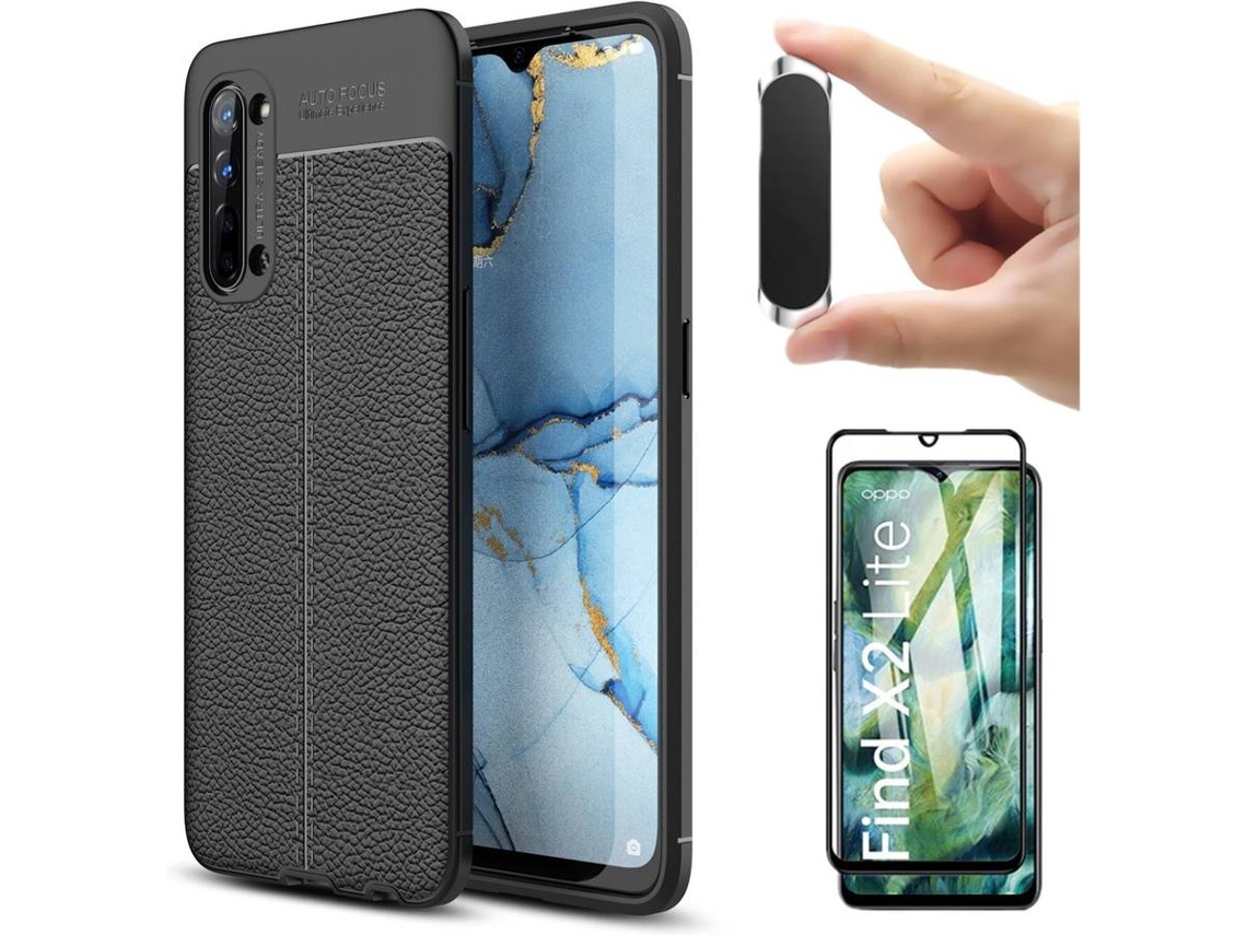 Kit Funda, Protector y Soporte Oppo Find X2 Lite Rugged Leather Gris