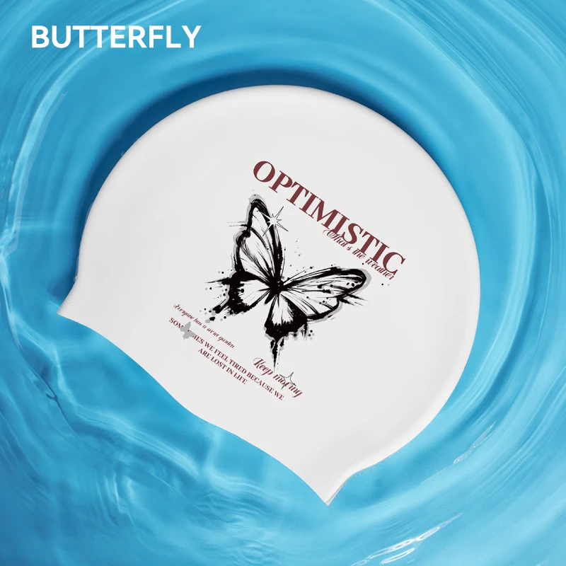 Gorro De Natación De Silicona Impermeable (con Estampado De Mariposa), Gorro De Natación Profesional Para Mujeres Con Cabello Largo.
