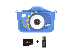 Câmera Infantil 32G Cartão Sd 1080P Câmera Digital de Dinossauro para Crianças Presentes de Aniversário de Natal-Azul 