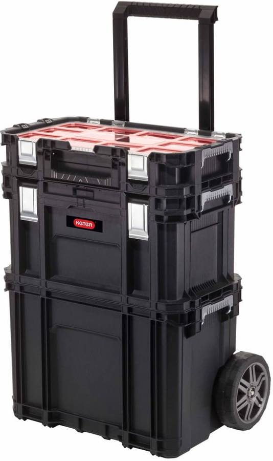 Keter Carro Connect rolling vertical modular organizador de herramientas transportable ruedas asa caja curver trolley and systems negro