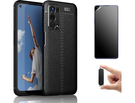 Kit Carcasa, Protector Y Soporte Oppo A74 4G Ultimatte Rugged Leather Negro