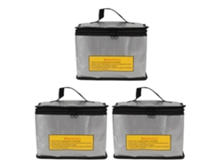 3 bolsas de seguridad ignífugas y a prueba de explosiones para baterías LiPo con gran capacidad y cremallera.