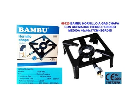 Bambu hornillo a gas chapa+quemador hierro fun.40x40x17cm sgr04d