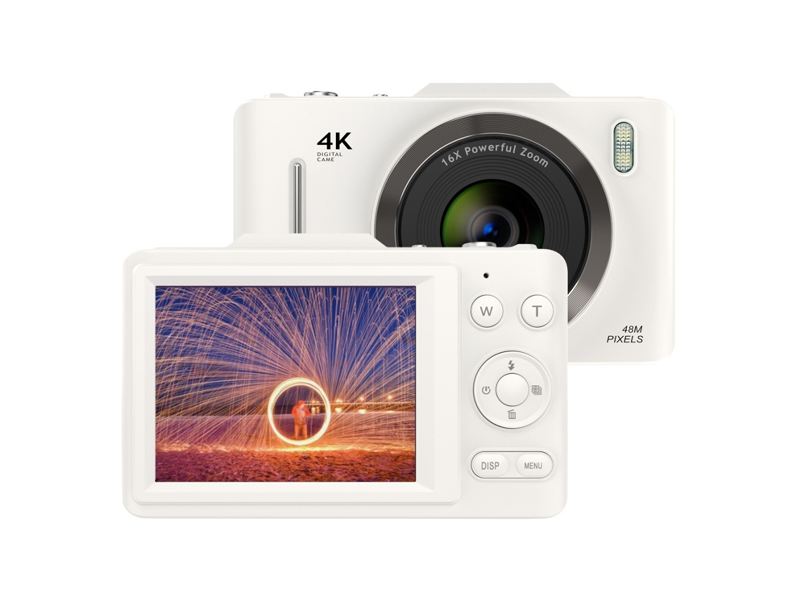 Cámara digital, cámara para niños FHD 1080P con tarjeta SD de 64 GB, zoom digital 16x portátil para niños y niñas(whtie) BISBISOUS