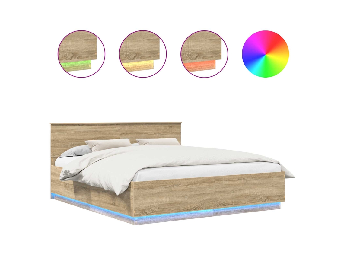 Maison Exclusive - Estructura De Cama Con Tiras Led Roble Sonoma 200 X 200 Cm