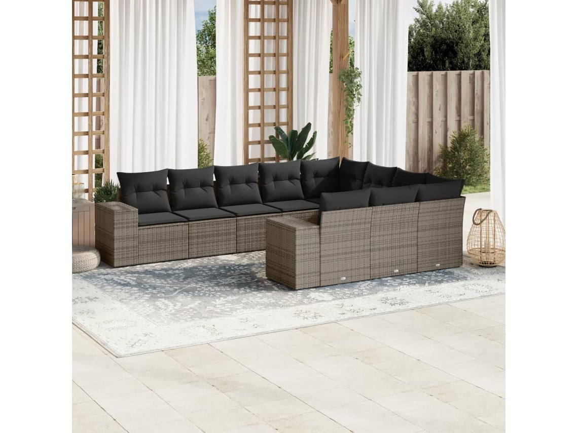 Conjunto de sofás de jardín de 10 piezas DKD Home Decor con cojines de mimbre gris