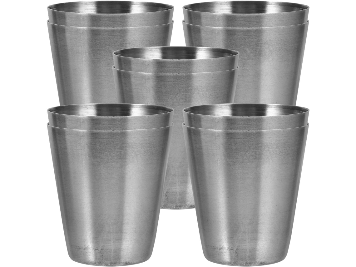 Juego de 10 copas de vino de acero inoxidable, bañadas en plata, para uso en exteriores.