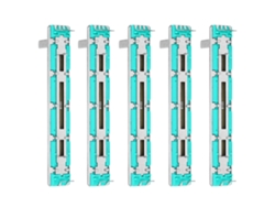Conjunto de 5 potenciômetros deslizantes retos de canal duplo B10k para mesas de mixagem e diversas aplicações.