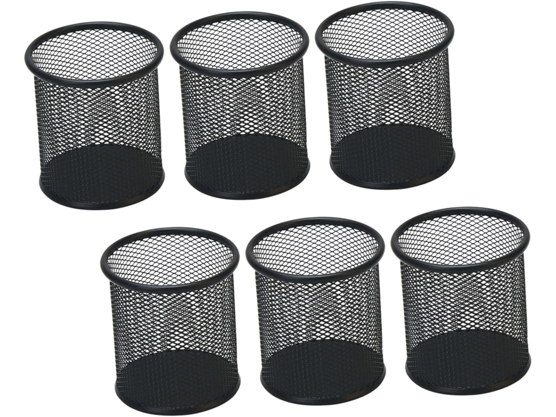 6 Portalápices De Metal Negro Con Malla Para Oficina, Juego De Portalápices Redondos Multiusos.