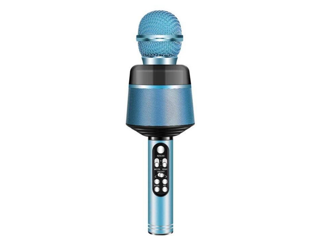 Micrófono inalámbrico Bluetooth con altavoz integrado para niños, color azul. Ideal para karaoke en celulares. Sfushos